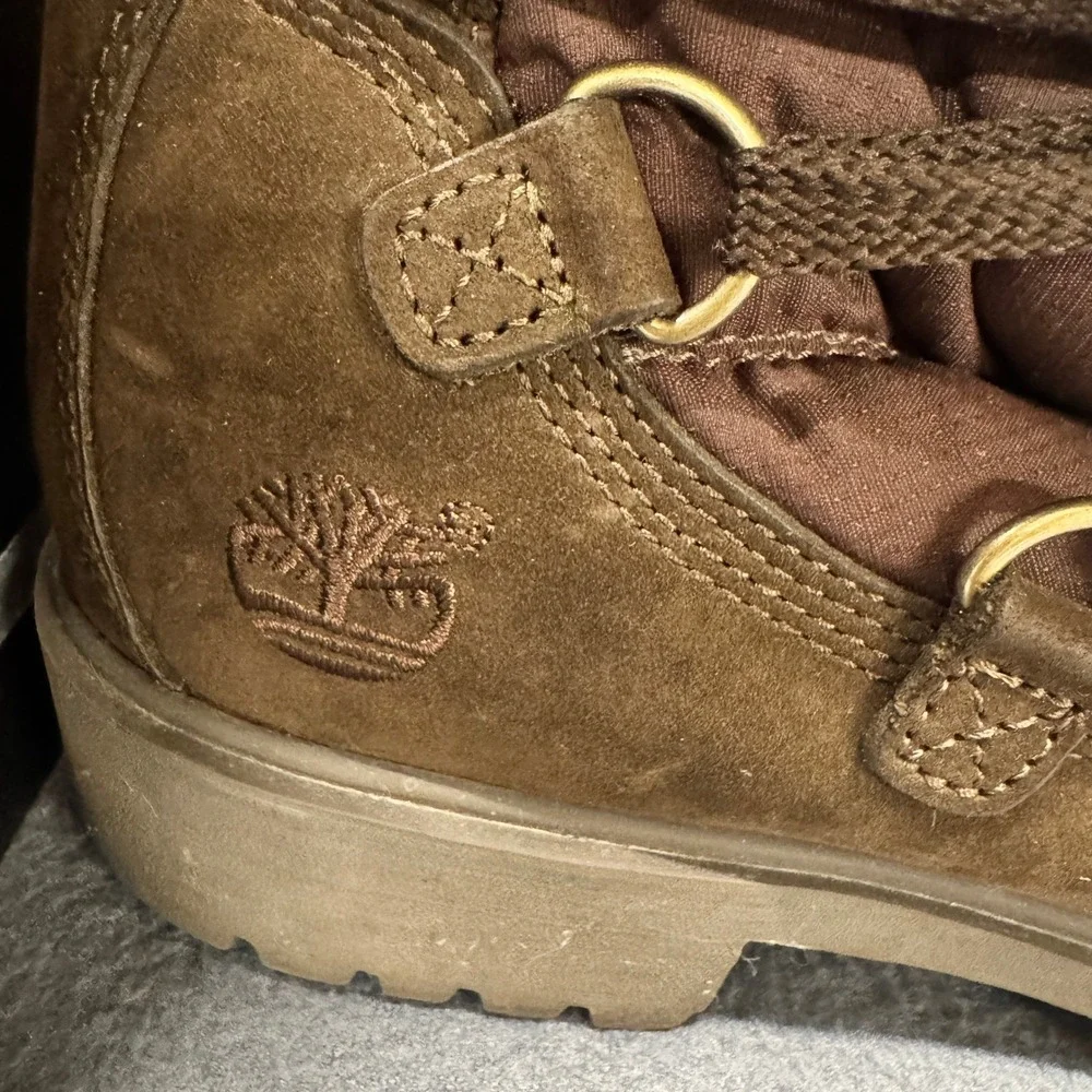Timberland Boots Womens 9.5 Sherpa Lined‎ 650 Down Insulated Brown Leather